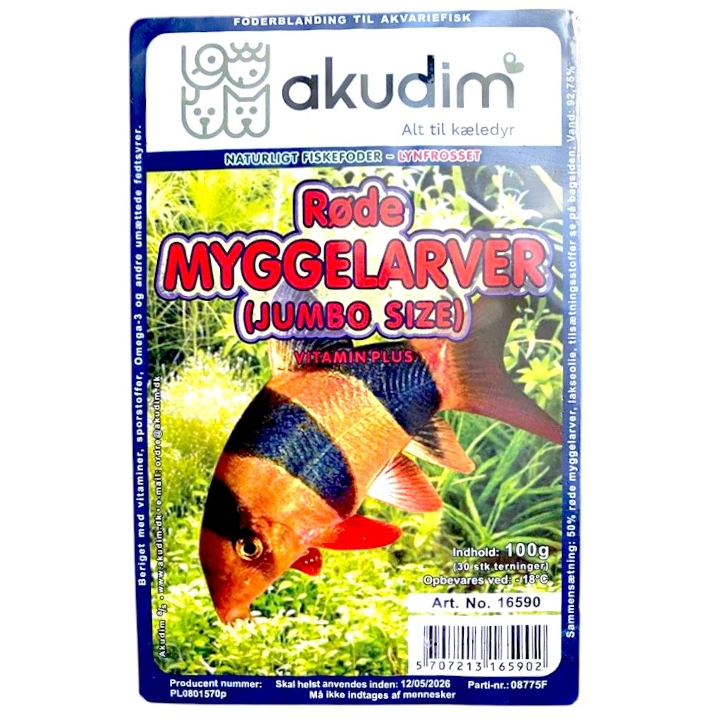 Frostfoder Røde Myggelarver Store 100 g